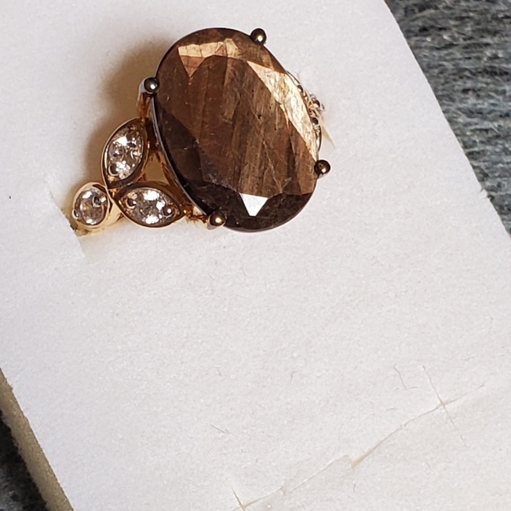 Chocolate Sapphire White Zircon Ring Gold Vermeil Sterling Silver